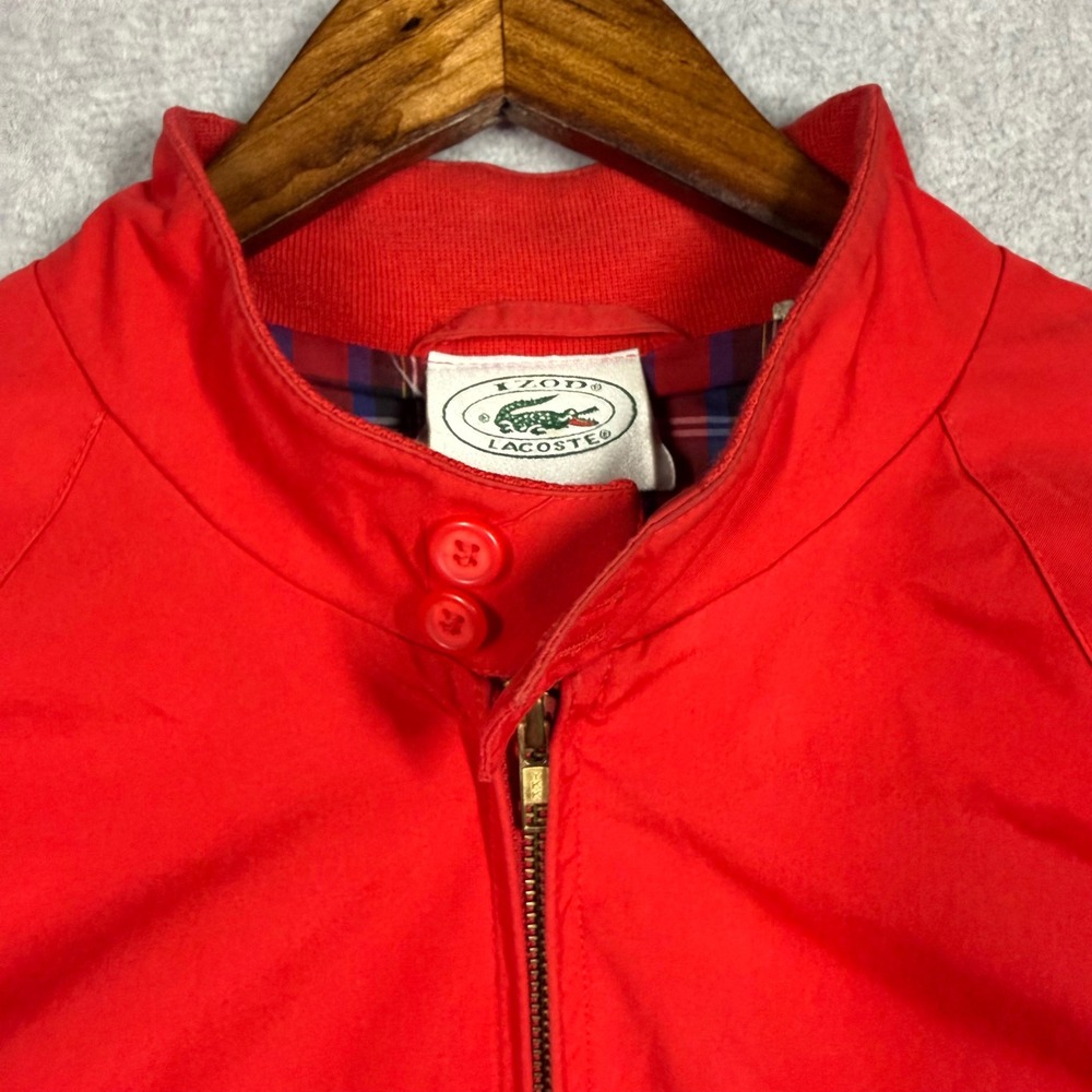 Vintage Izod Lacoste Harrington Jacket Red Plaid Lined Mens XLT Full Zip Coat - Picture 9 of 16